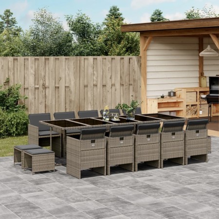 Set comedor de jardín con cojines 15 pzas ratán sintético gris de , Conjuntos de jardín - Ref: Foro24-3210632, Precio: 898,84...