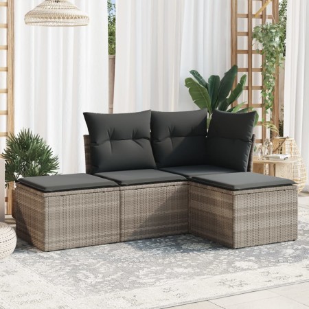 Set de sofás de jardín 4 pzas y cojines ratán sintético gris de , Conjuntos de jardín - Ref: Foro24-3217482, Precio: 241,59 €...