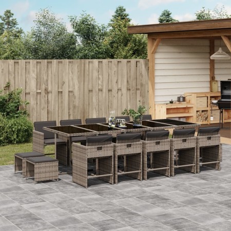 Set comedor de jardín con cojines 15 pzas ratán sintético gris de , Conjuntos de jardín - Ref: Foro24-3211172, Precio: 786,55...