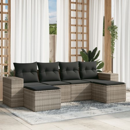 Set de sofás de jardín 6 pzas y cojines ratán sintético gris de , Conjuntos de jardín - Ref: Foro24-3255259, Precio: 387,03 €...