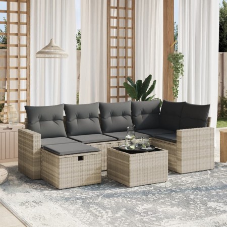 Set de sofás de jardín 7 pzas con cojines ratán PE gris claro de , Conjuntos de jardín - Ref: Foro24-3263498, Precio: 451,39 ...