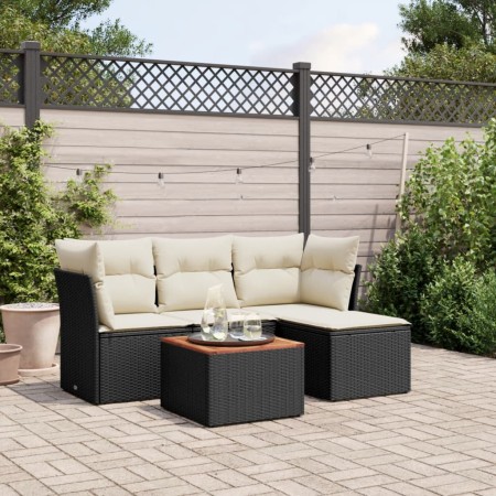 Set de muebles de jardín 5 pzas y cojines ratán sintético negro de , Conjuntos de jardín - Ref: Foro24-3255937, Precio: 285,6...