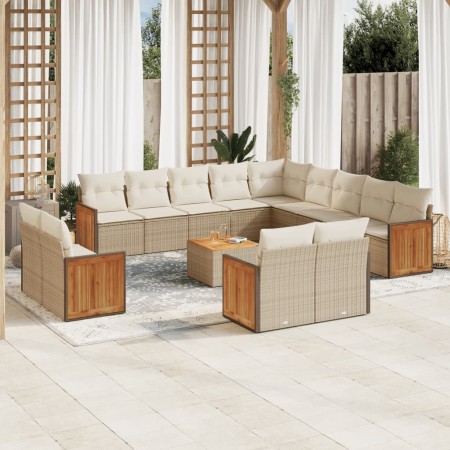 Set sofás de jardín 14 pzas con cojines ratán sintético beige en Conjuntos de jardín | Comprar online en Foru.es