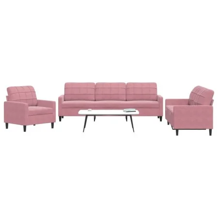 Set of sofas with 3 pink velvet cushions by , Sofas - Ref: Foro24-3278434, Price: 736,84 €, Discount: %