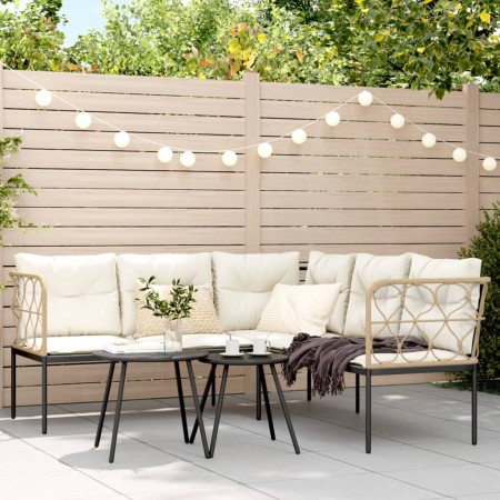 Sofá de jardín con cojines forma de L acero y textileno negro de , Sofás de exterior - Ref: Foro24-4008109, Precio: 344,64 €,...
