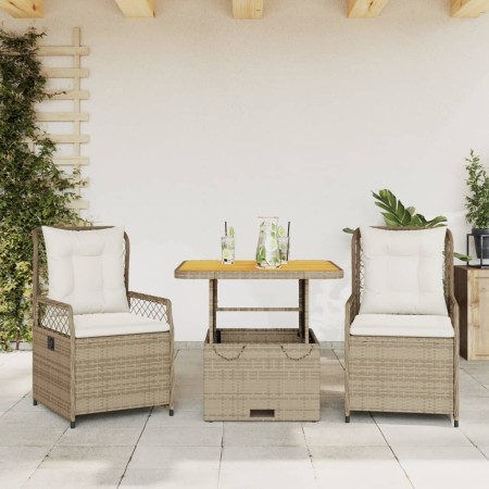 Set comedor de jardín 3 pzas con cojines ratán sintético beige de , Conjuntos de jardín - Ref: Foro24-3262919, Precio: 313,00...