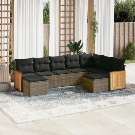 Set de muebles de jardín 9 pzas y cojines ratán sintético gris en Conjuntos de jardín | Comprar online en Foru.es