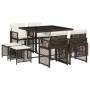 Set comedor para jardín 9 pzas y cojines ratán sintético marrón de , Conjuntos de jardín - Ref: Foro24-3210777, Precio: 361,6...