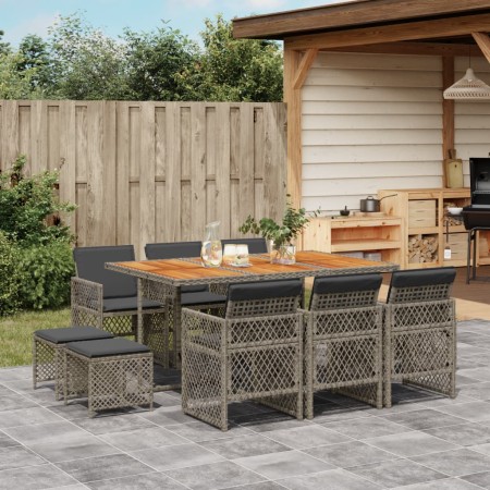Set de comedor de jardín 11 pzas y cojines ratán sintético gris de , Conjuntos de jardín - Ref: Foro24-3210794, Precio: 600,3...