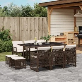Garten-Essgruppe 11-teilig mit braunen Kunststoff-Rattan-Kissen. von , Gartensets - Ref: Foro24-3210789, Preis: 551,75 €, Rab...