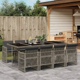 Set comedor jardín 9 pzas y cojines ratán sintético gris de , Conjuntos de jardín - Ref: Foro24-3210740, Precio: 526,42 €, De...