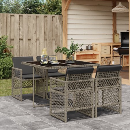 Set comedor de jardín 5 piezas con cojines ratán sintético gris de , Conjuntos de jardín - Ref: Foro24-3210716, Precio: 264,7...