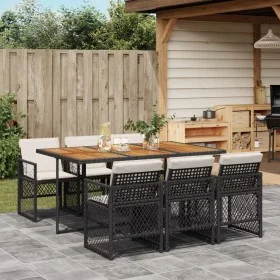 Set de comedor de jardín 7 pzas y cojines ratán sintético negro de , Conjuntos de jardín - Ref: Foro24-3210735, Precio: 484,0...