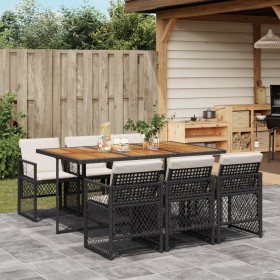 Set de comedor de jardín 7 pzas y cojines ratán sintético negro de , Conjuntos de jardín - Ref: Foro24-3210735, Precio: 502,9...