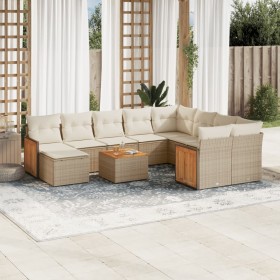 Set de sofás de jardín 11pzas con cojines ratán sintético beige en Conjuntos de jardín | Comprar online en Foru.es