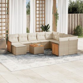 Set de sofás de jardín 11pzas con cojines ratán sintético beige en Conjuntos de jardín | Comprar online en Foru.es