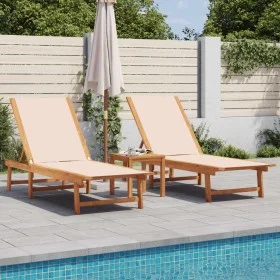 Tumbonas 2 uds con mesa madera maciza acacia y textileno crema de , Tumbonas - Ref: Foro24-3279252, Precio: 356,20 €, Descuen...