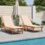 2 sun loungers with solid acacia wood table and cream textilene by , Loungers - Ref: Foro24-3279252, Price: 356,20 €, Discoun...