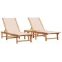 2 sun loungers with solid acacia wood table and cream textilene by , Loungers - Ref: Foro24-3279252, Price: 356,20 €, Discoun...