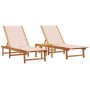 Tumbonas 2 uds con mesa madera maciza acacia y textileno crema de , Tumbonas - Ref: Foro24-3279252, Precio: 348,46 €, Descuen...