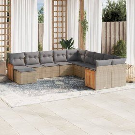 Set de sofás de jardín 11pzas con cojines ratán sintético beige en Conjuntos de jardín | Comprar online en Foru.es