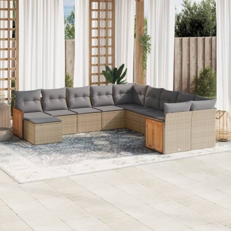 Set de sofás de jardín 11pzas con cojines ratán sintético beige en Conjuntos de jardín | Comprar online en Foru.es