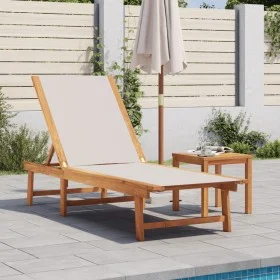 Solid acacia wood sun lounger with grey textilene by , Loungers - Ref: Foro24-4008413, Price: 168,89 €, Discount: %