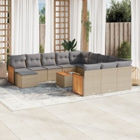 Set sofás de jardín con cojines 13 pzas ratán sintético beige en Conjuntos de jardín | Comprar online en Foru.es