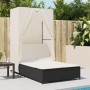 Tumbona doble con techo y cortinas ratán sintético negro de , Tumbonas - Ref: Foro24-368099, Precio: 251,47 €, Descuento: %