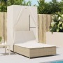 Tumbona doble con techo y cortinas ratán sintético beige de , Tumbonas - Ref: Foro24-368103, Precio: 262,19 €, Descuento: %