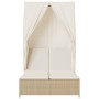Tumbona doble con techo y cortinas ratán sintético beige de , Tumbonas - Ref: Foro24-368103, Precio: 262,19 €, Descuento: %