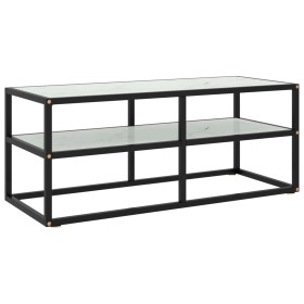 Mueble para TV negro con vidrio de mármol blanco 100x40x40 cm en Muebles TV | Comprar online en Foru.es