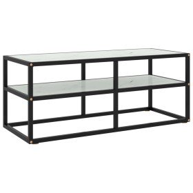 Mueble para TV negro con vidrio de mármol blanco 100x40x40 cm en Muebles TV | Comprar online en Foru.es