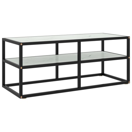 Mueble para TV negro con vidrio de mármol blanco 100x40x40 cm en Muebles TV | Comprar online en Foru.es