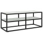 Mueble para TV negro con vidrio de mármol blanco 100x40x40 cm en Muebles TV | Comprar online en Foru.es