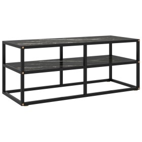 Mueble para TV negro con vidrio de mármol negro 100x40x40 cm en Muebles TV | Comprar online en Foru.es