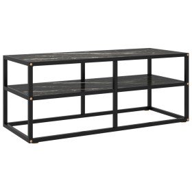 Mueble para TV negro con vidrio de mármol negro 100x40x40 cm en Muebles TV | Comprar online en Foru.es