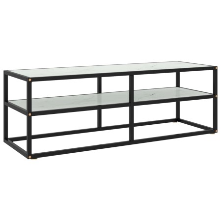 Mueble para TV negro con vidrio de mármol blanco 120x40x40 cm en Muebles TV | Comprar online en Foru.es
