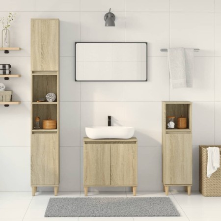 Set de muebles de baño 3 pzas madera contrachapada roble Sonoma de , Muebles de baño - Ref: Foro24-3307670, Precio: 166,73 €,...