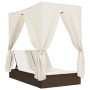 Tumbona doble con techo y cortinas ratán sintético marrón de , Tumbonas - Ref: Foro24-368073, Precio: 307,19 €, Descuento: %