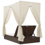 Tumbona doble con techo y cortinas ratán sintético marrón de , Tumbonas - Ref: Foro24-368073, Precio: 307,19 €, Descuento: %