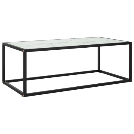 Mesa de centro negra con vidrio de mármol blanco 100x50x35 cm en Mesas de centro | Comprar online en Foru.es