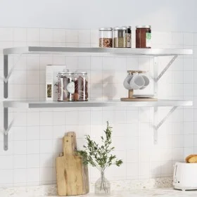 Wall shelves 2 units stainless steel silver 100x40x3 cm by , Shelves and shelves - Ref: Foro24-30278, Price: 58,88 €, Discoun...