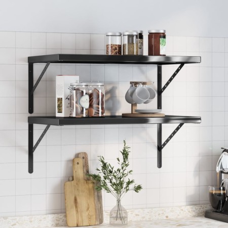 Estantes de pared 2 uds acero inoxidable negro 75x40x3 cm de , Estantes y estanterías - Ref: Foro24-30290, Precio: 51,81 €, D...