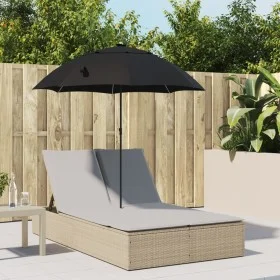 Double sun lounger with cushions and beige synthetic rattan umbrella by , Loungers - Ref: Foro24-368084, Price: 290,82 €, Dis...