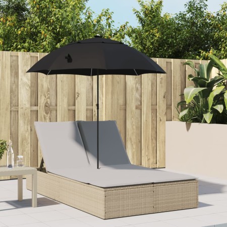Tumbona doble con cojines y sombrilla ratán sintético beige de , Tumbonas - Ref: Foro24-368084, Precio: 265,24 €, Descuento: %