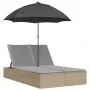 Doppel-Liegestuhl mit Kissen und Sonnenschirm aus synthetischem Rattan in Beige. von , Liegen - Ref: Foro24-368084, Preis: 29...