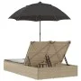 Doppel-Liegestuhl mit Kissen und Sonnenschirm aus synthetischem Rattan in Beige. von , Liegen - Ref: Foro24-368084, Preis: 29...