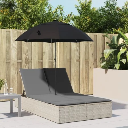 Doppelliege mit Kissen und Sonnenschirm aus hellem grauen Kunststoff-Rattan von , Liegen - Ref: Foro24-368086, Preis: 290,82 ...