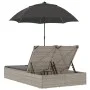 Doppelliege mit Kissen und Sonnenschirm aus hellem grauen Kunststoff-Rattan von , Liegen - Ref: Foro24-368086, Preis: 290,82 ...